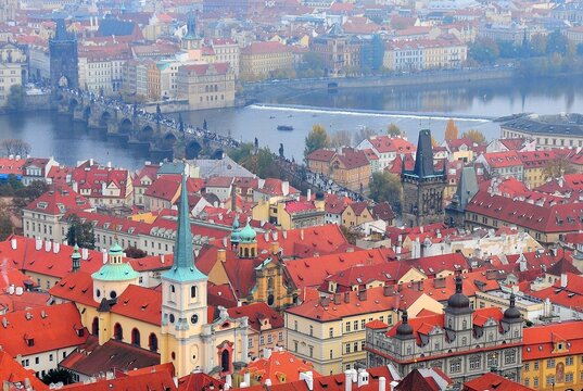 Prague Cityscape Charles Bridge Danube River