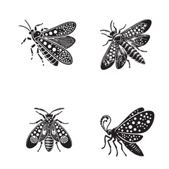 "Detailed Silhouette of a Spotted Lanternfly Showcasing Intricate Patterns in Black and White"