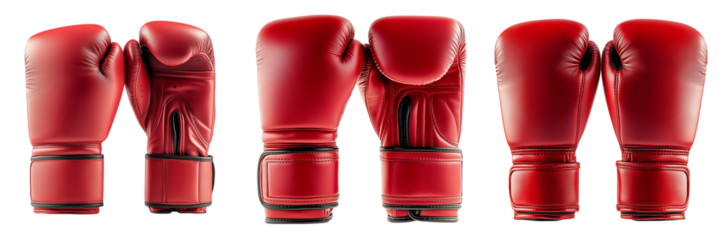 A Set of Sleek and Durable Bright Red Boxing Gloves for Professional Training Isolated on Transparent Background