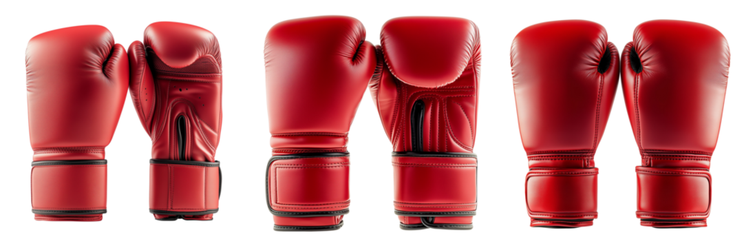 A Set of Sleek and Durable Bright Red Boxing Gloves for Professional Training Isolated on Transparent Background - Powered by Adobe