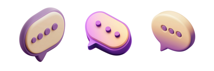 A Set of Vibrant Purple Speech Bubbles for Messaging Apps Isolated on Transparent Background