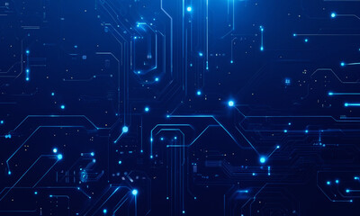 Fototapeta premium Abstract High-Tech Blue Circuit Board Illustration with Glowing Elements, Futuristic Technology, Digital Innovation, and Cyber Network Design for Modern Technology Concepts