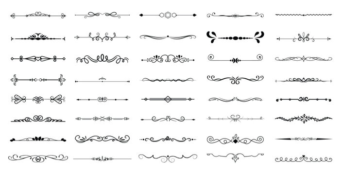dividers doodle set. Wedding decorative elements. Divider ornament, borders, vintage line separators. Hand drawn vector illustration isolated on white background