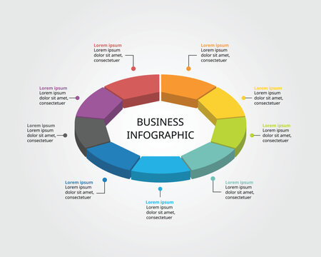 Nonagon isometric shape template for business infographic for presentation for 9 element