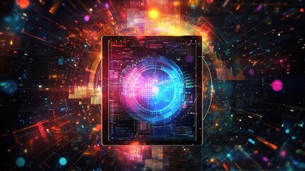 Fototapeta premium Creative Digital Business Design with Tablet and Abstract Background
