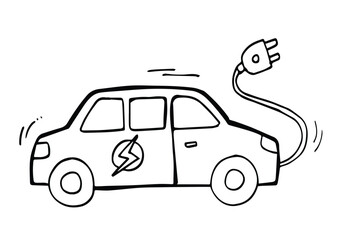 electrtic car icon doodle concept vector illustration