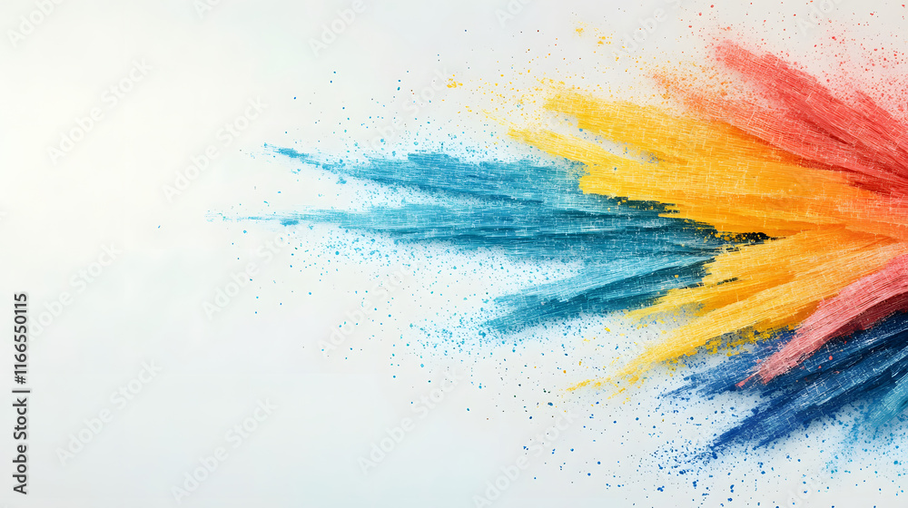 Poster Vibrant color explosion creating a dynamic and artistic visual effect on a white background