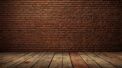 stock photo features a rustic background with a red brick wall texture and a wooden floor