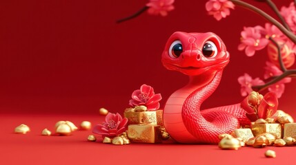 Fototapeta premium cute snake Chinese New Year atmosphere background