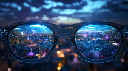 Cityscape Reflected in Glasses with AR Display