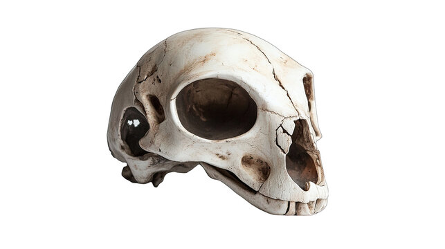 Monkey skull, isolated on black background.