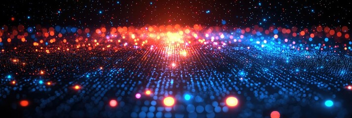 Fototapeta premium A vibrant digital landscape with colorful particles and light effects, suggesting technology.