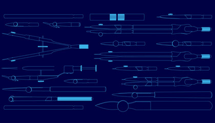 Blue background with many different compass. Vector illustration
