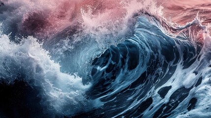 Obraz premium Ocean Wave Abstract: A Symphony of Blue and Pink Hues
