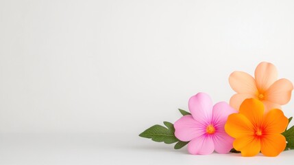 Fototapeta premium A serene arrangement of colorful flowers on a plain background.