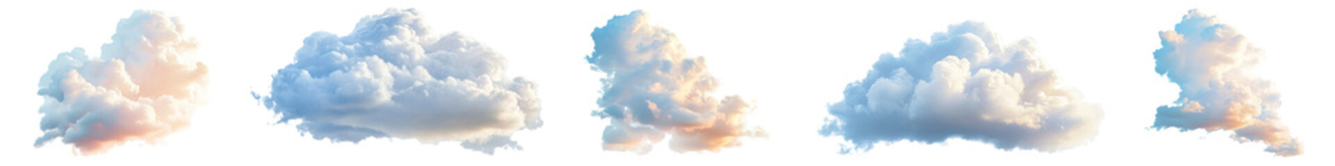 Obraz premium PNG Fluffy clouds with soft hues, element set on transparent background