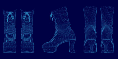 Series of images of a woman's feet in high heels. The images are in blue. The mood of the images is somewhat eerie and unsettling, as the feet are shown in a distorted