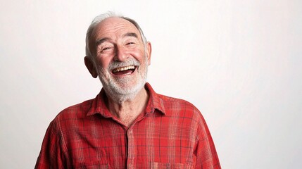 Obraz premium Joyful Elderly Man in Casual Attire Laughing Heartily