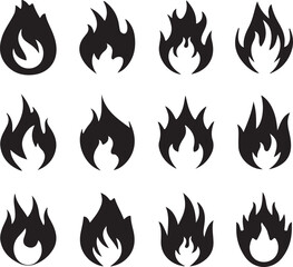 Fire flame icons set. Simple illustration of 9 fire flame icons for web