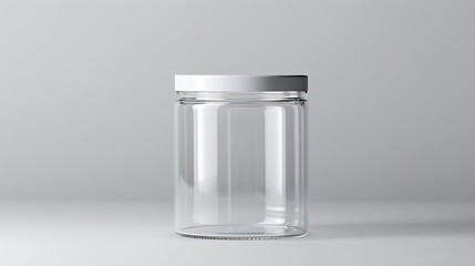 A classic clear glass jar on the beautifull empty background .