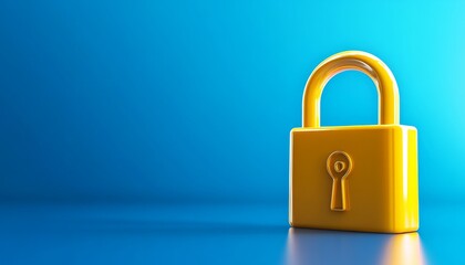 Fototapeta premium A vibrant yellow padlock stands boldly against a blue background, symbolizing security and protection in the digital age.