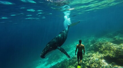 Fototapeta premium Humpback whale underwater in Caribbean