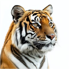 A close-up of a majestic tiger showcasing its striking features and vibrant fur patterns.