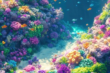 Fototapeta premium Vibrant Coral Reef Ecosystem With Colorful Fish