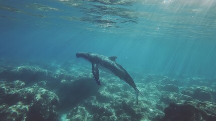 Naklejka premium Humpback whale underwater in Caribbean
