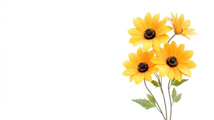 Obraz premium A bouquet of bright yellow flowers against a white background.
