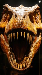 Fototapeta premium A close-up of a dinosaur skull, showcasing its teeth and fierce expression.