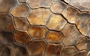 Close-up of a textured turtle shell showcasing intricate patterns and colors, revealing the beauty of nature's design.