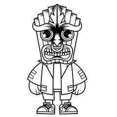 Mascot character design cartoon tiki mask outline
