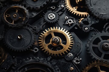 Intricate Metallic Gears and Cogs Intertwined for Mechanical Design Projects