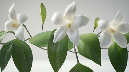 Obraz premium Elegant White Flowers Lush Green Leaves Botanical Nature Photography Minimalist High Resolution