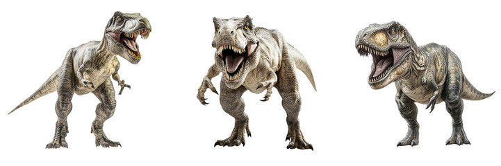 Fototapeta premium A Set of Tyrannosaurus Rex in Different Standing Stances Isolated on Transparent Background