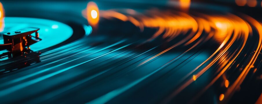 Vibrant close-up of a spinning vinyl record showcasing rich colors and dynamic motion. A tribute to the art of music and nostalgia.