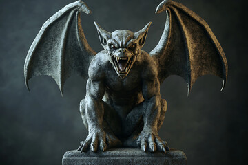 Obraz premium A fierce stone gargoyle sculpture with wings and a menacing expression.