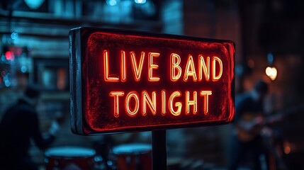Sign that reads “LIVE BAND TONIGHT” - concert venue - acoustic - cover charge - music - bar - pub - musical entertainment - guitars - drums 