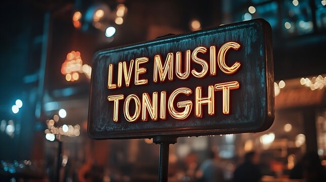 Sign that reads &ldquo;LIVE MUSIC TONIGHT&rdquo; - concert venue - acoustic - cover charge - music - bar - pub - musical entertainment - guitars - drums 