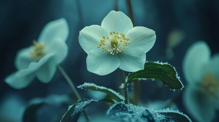 Obraz premium Snowy Hellebore Flowers Winter Bloom Nature Macro Photography
