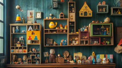 motifs and toys for children decorated on the shelves