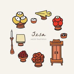 Korean Holiday Ritual Food Elements Illustration
