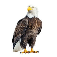 Obraz premium Bald eagle standing tall looking tough against a transparent background. For patriotic freedom USA meme compositing.