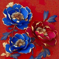 Red and blue Paeonia flower for Chinese new year celebration