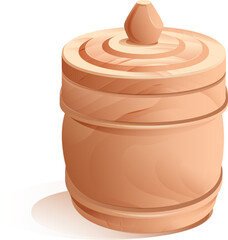 Small natural wooden barrel with lid for salt or food. Vector illustration isolated on white