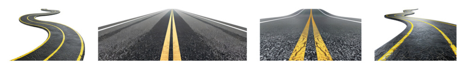 Fototapeta premium PNG Curved roads with yellow lines, element set on transparent background