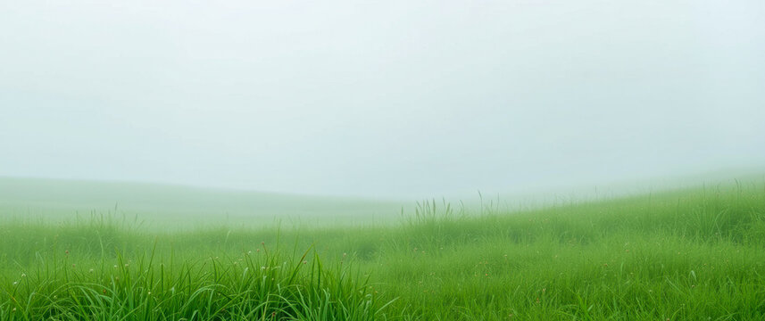 misty green grass field
