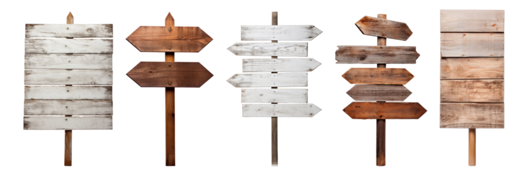 PNG Rustic wooden directional signs, element set on transparent background