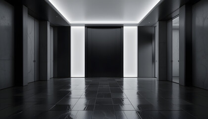 stock photo features a sleek and minimalist black room with a contemporary design and an absence of clutter or furniture.